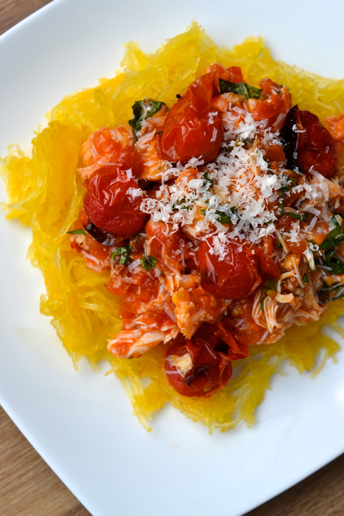 Crab, Tomato & Basil on Spaghetti Squash Every Last Bite