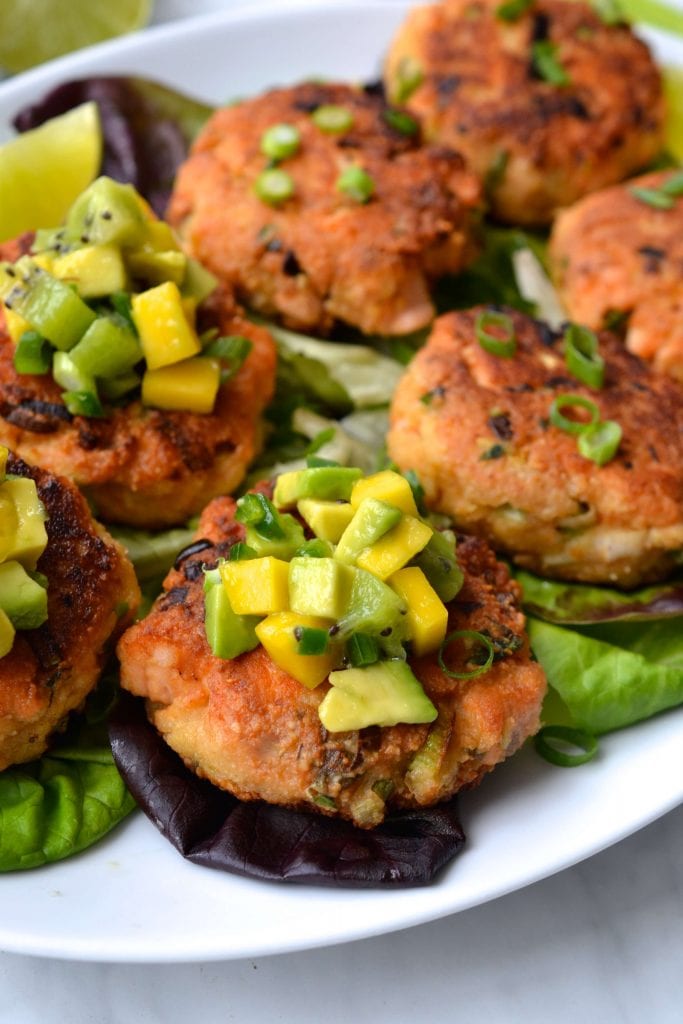 Asian Salmon Cakes with Spicy Fruit Salsa
