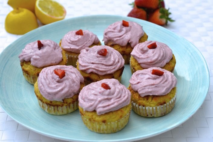 Paleo Lemon Cupcakes with Strawberry Icing