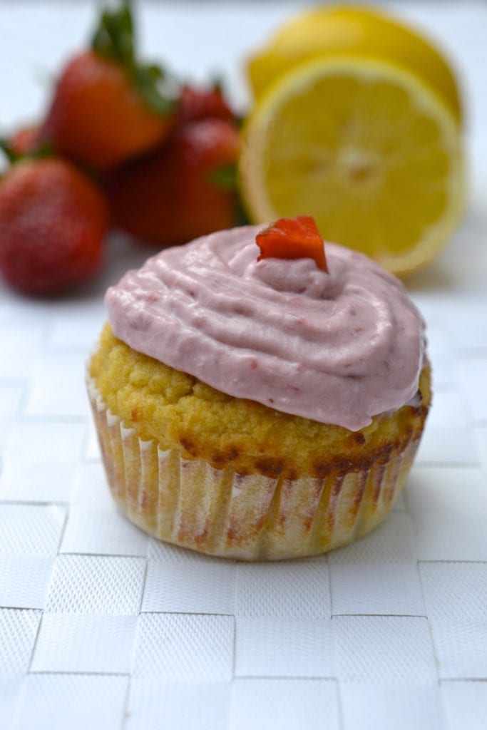 Lemon Cupcakes with Strawberry Icing