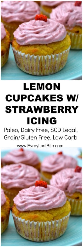 Paleo Lemon Cupcakes with Strawberry Icing