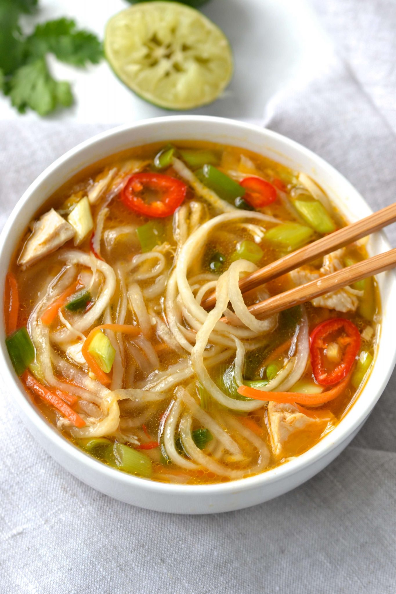 Spicy Asian Chicken, Veggie & Noodle Soup (Paleo) | Every Last Bite
