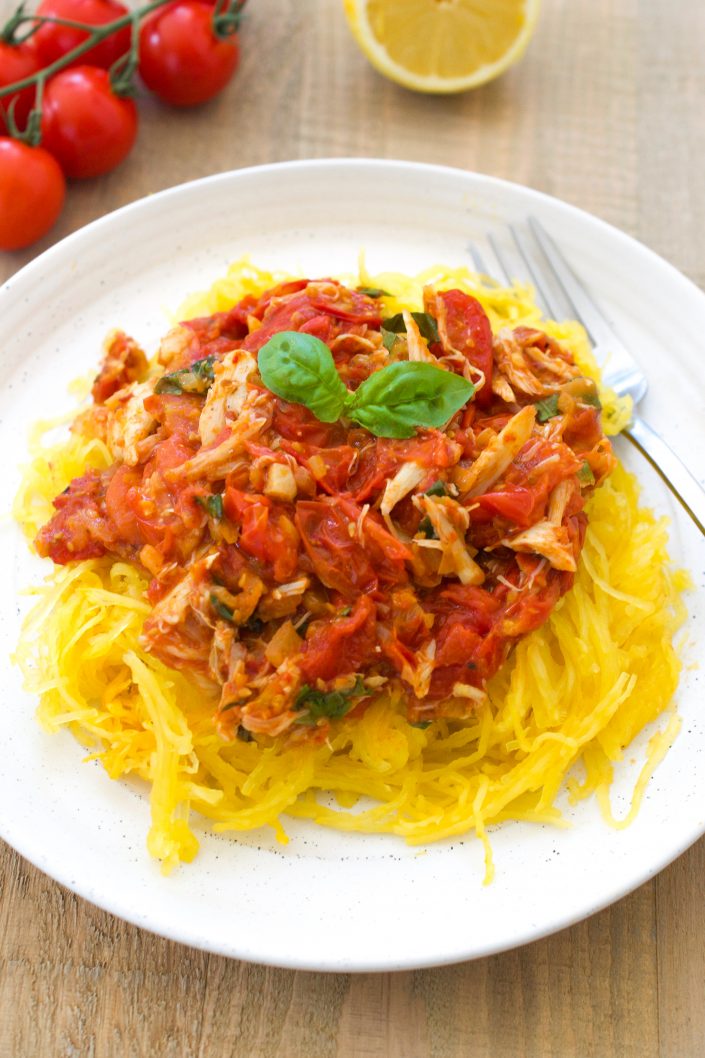 Crab & Tomato Spaghetti Squash Pasta | Every Last Bite Crab & Tomato Spaghetti Squash Pasta