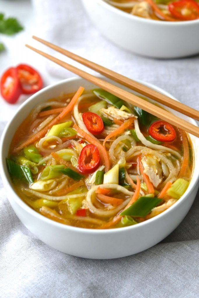 Spicy Asian Chicken, Veggie & Noodle Soup| Every Last Bite