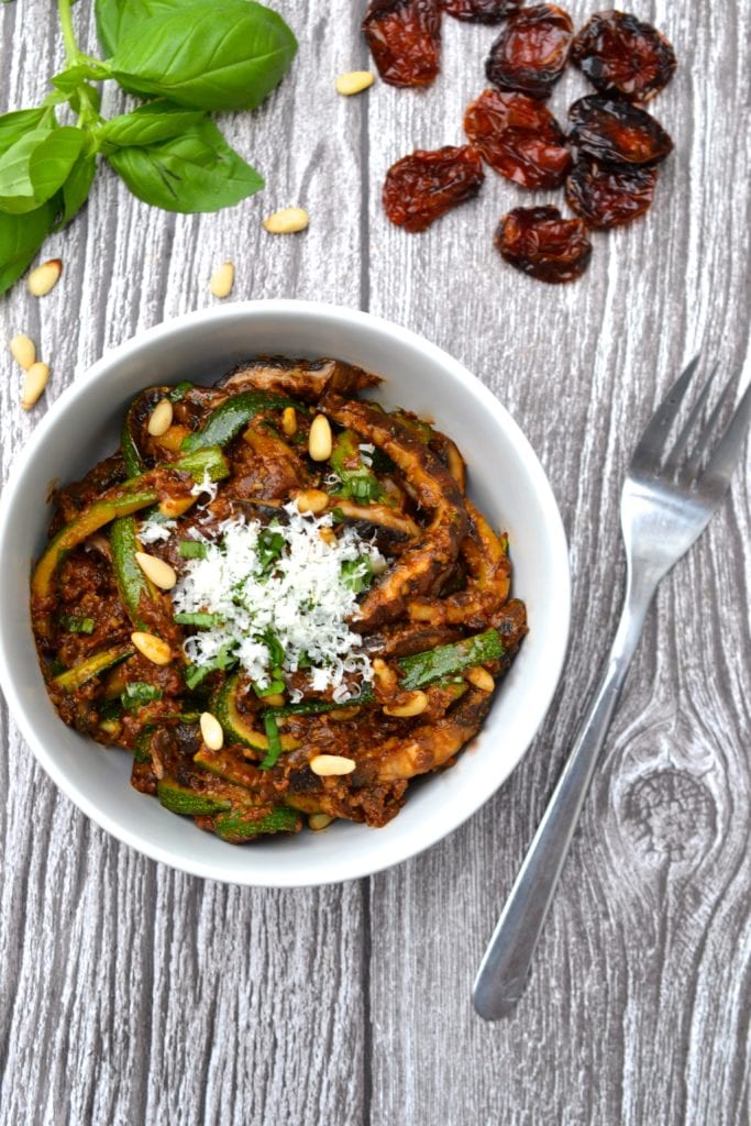 Sun-dried Tomato Pesto & Roasted Veggie Pasta | Every Last Bite Sun-dried Tomato Pesto & Roasted Veggie Pasta