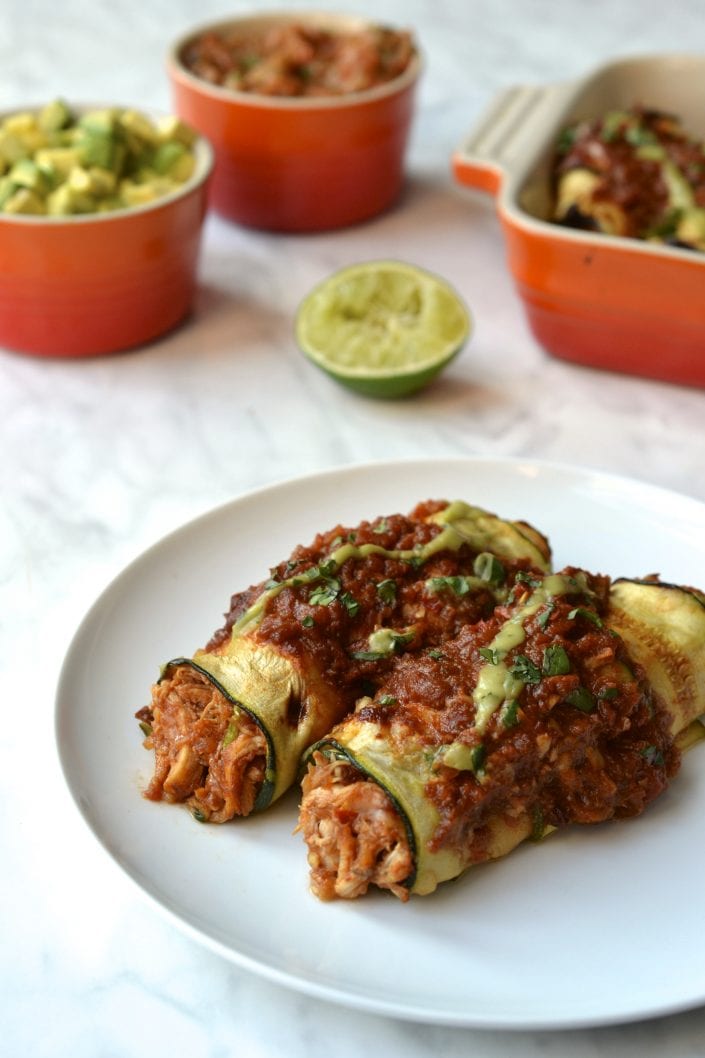 Zucchini Wrapped Chicken Enchiladas | Every Last Bite Zucchini Wrapped Chicken Enchiladas