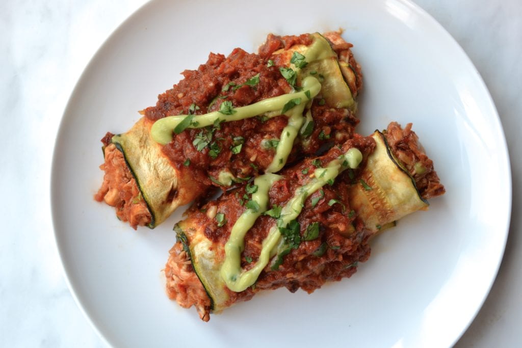 Chicken Enchiladas | Every Last Bite Zucchini Wrapped Chicken Enchiladas