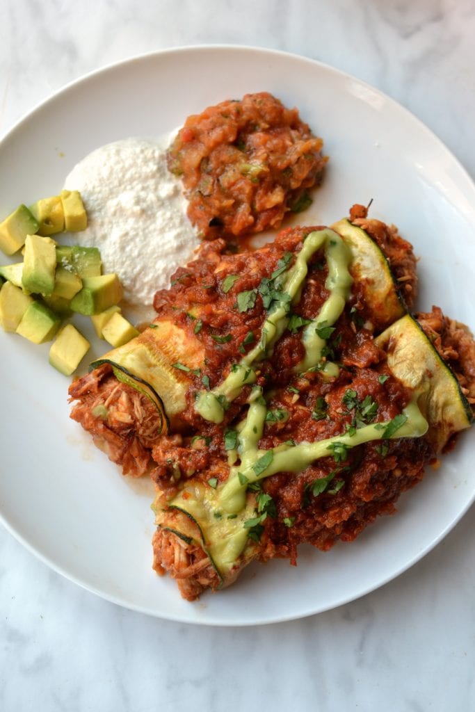 Chicken Enchiladas | Every Last Bite Zucchini Wrapped Chicken Enchiladas