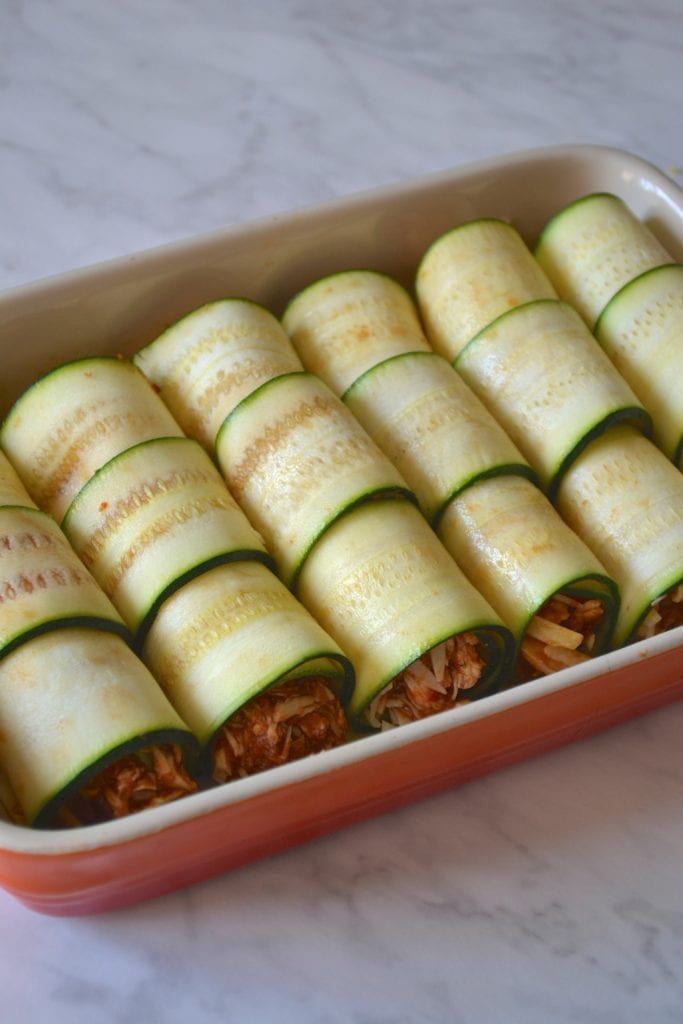 Chicken Enchiladas | Every Last Bite Zucchini Wrapped Chicken Enchiladas