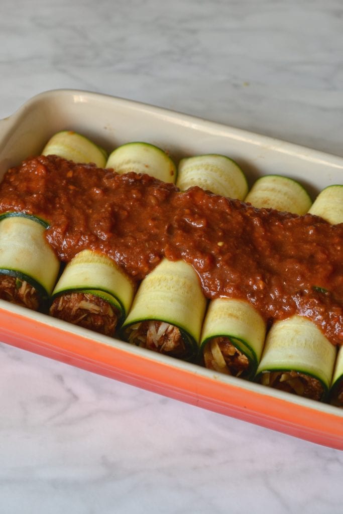 Chicken Enchiladas | Every Last Bite Zucchini Wrapped Chicken Enchiladas