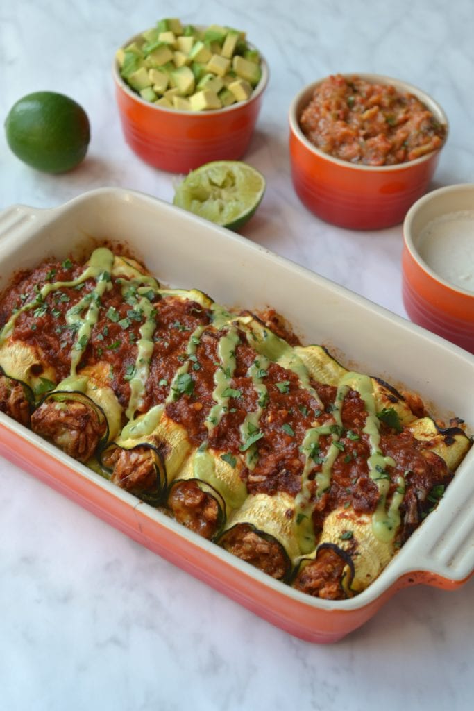 Chicken Enchiladas | Every Last Bite Zucchini Wrapped Chicken Enchiladas