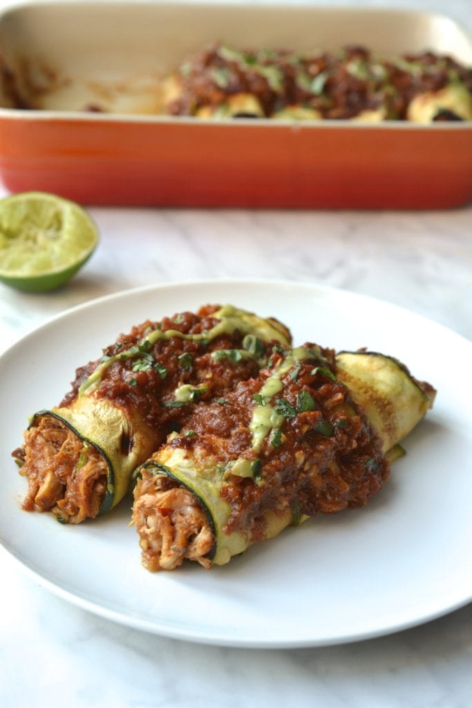 Zucchini Wrapped Chicken Enchiladas | Every Last Bite Zucchini Wrapped Chicken Enchiladas