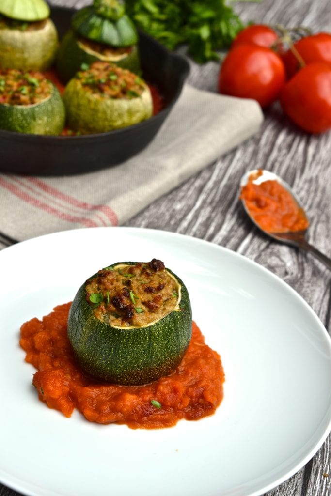 Zucchini Stuffed with Pork & Tomato Sauce | Every Last Bite Zucchini Stuffed with Pork & Tomato Sauce