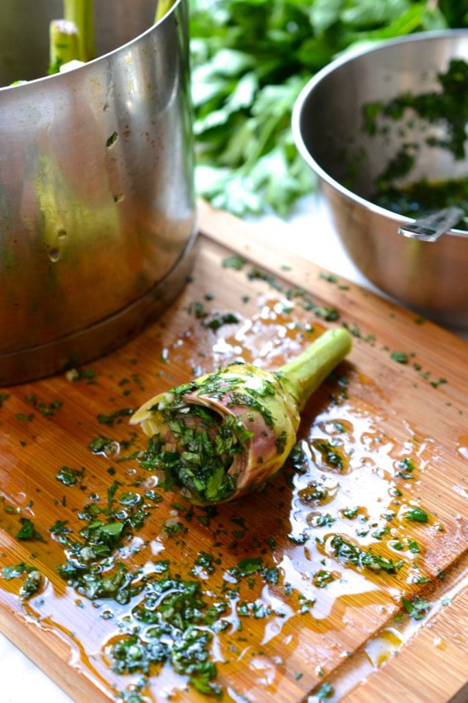 Herb Stuffed Artichokes (Carciofi alla Romana)
