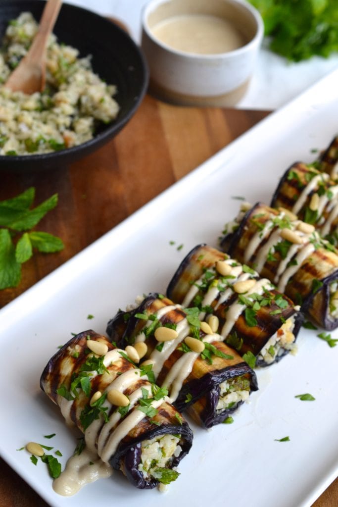 Herby Rice Stuffed Eggplant Rolls | Every Last Bite