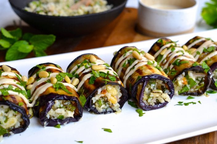 Herby Rice Stuffed Eggplant Rolls | Every Last Bite Herby Rice Stuffed Eggplant Rolls