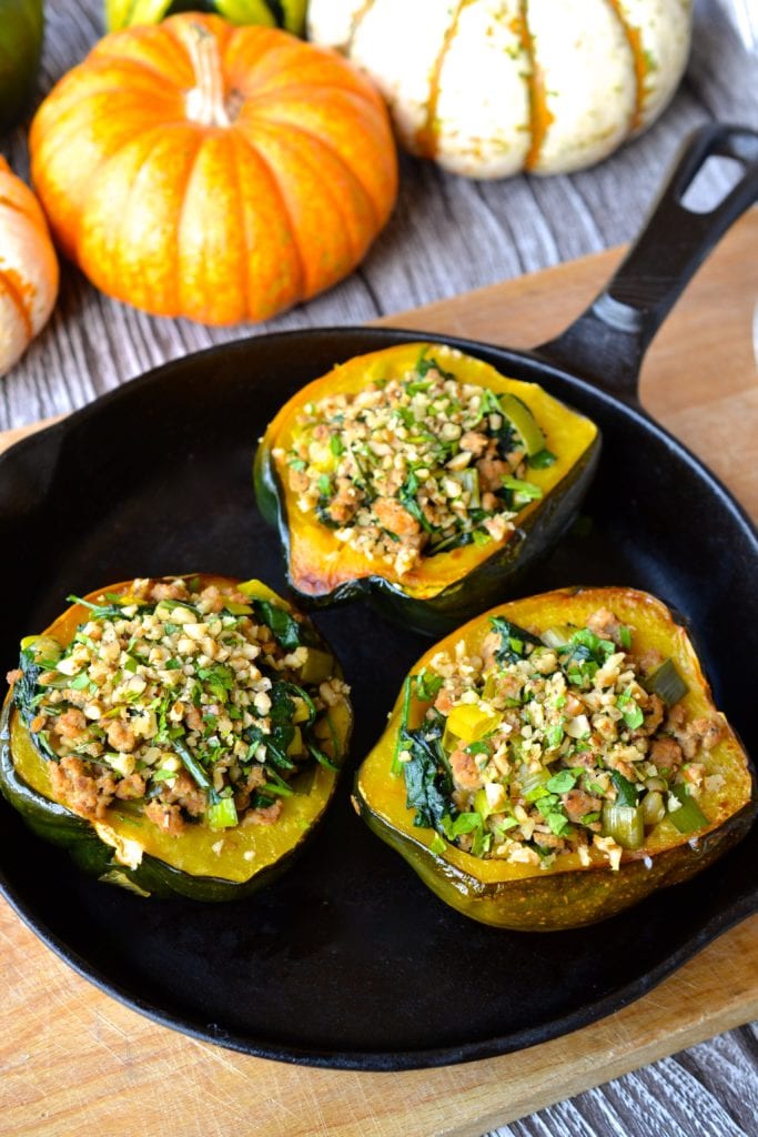 Acorn Squash Stuffed with Spinach, Turkey & Leeks | Every Last Bite Paleo Stuffed Acorn Squash