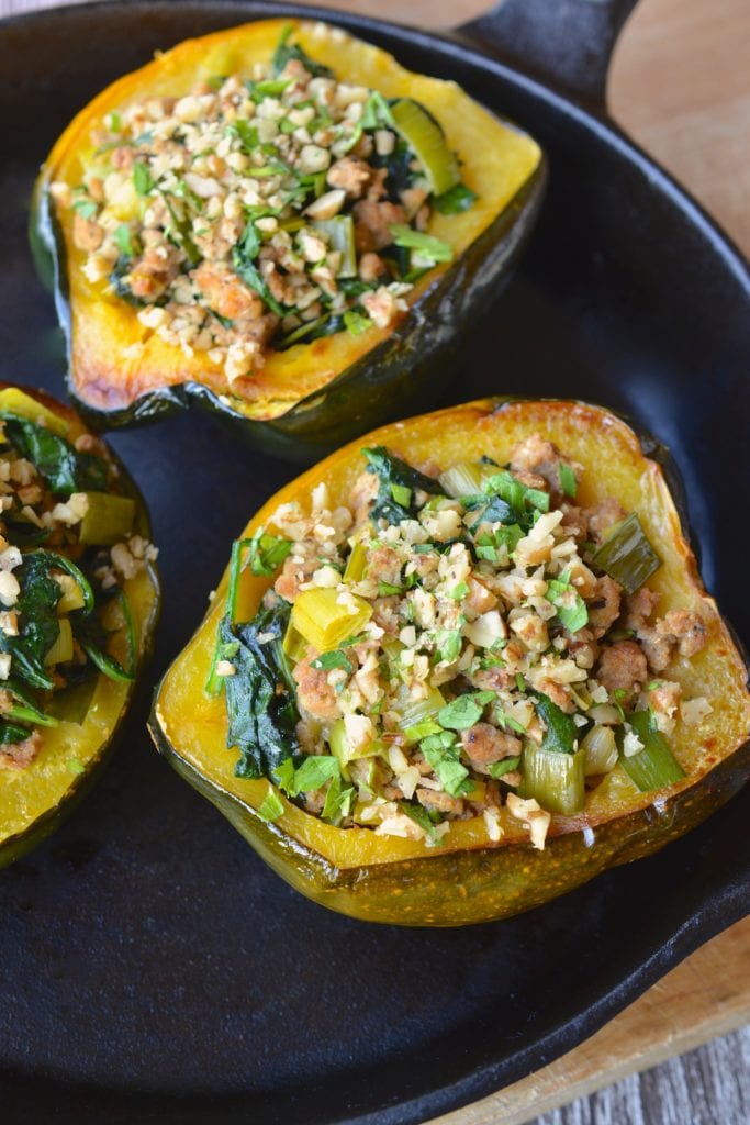 Acorn Squash Stuffed with Spinach, Turkey & Leeks | Every Last Bite Paleo Stuffed Acorn Squash