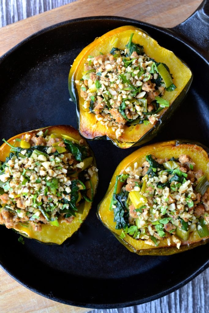 Acorn Squash Stuffed with Spinach, Turkey & Leeks | Every Last Bite Paleo Stuffed Acorn Squash