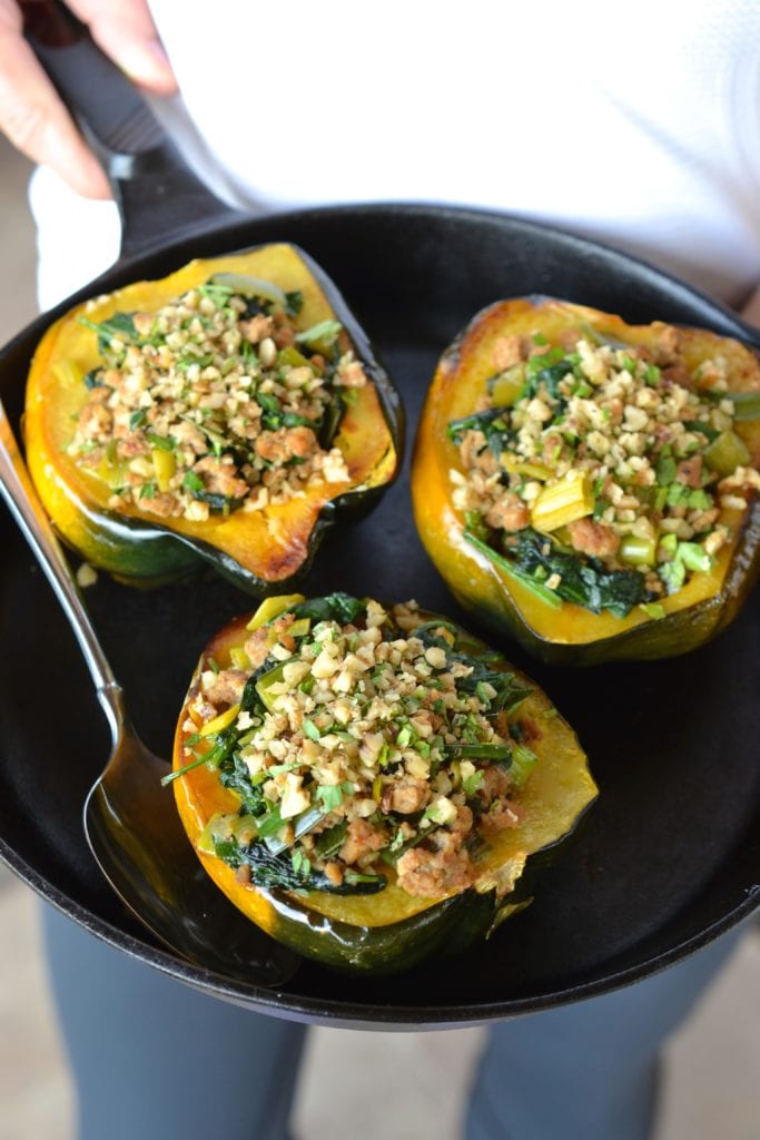 Acorn Squash Stuffed with Spinach, Turkey & Leeks | Every Last Bite