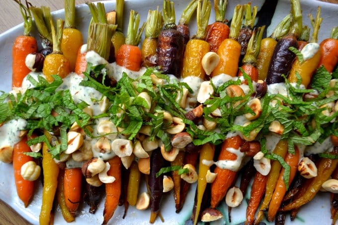 Roasted Carrots with Mint & Tahini Sauce