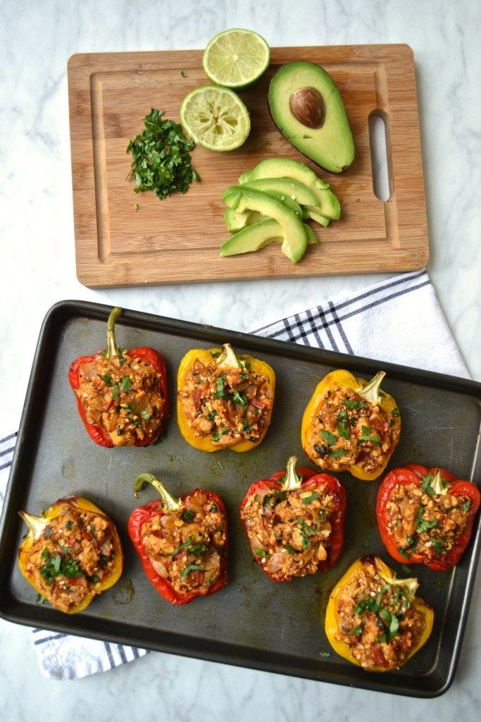 Mexican Cauliflower Rice & Chicken Stuffed Peppers