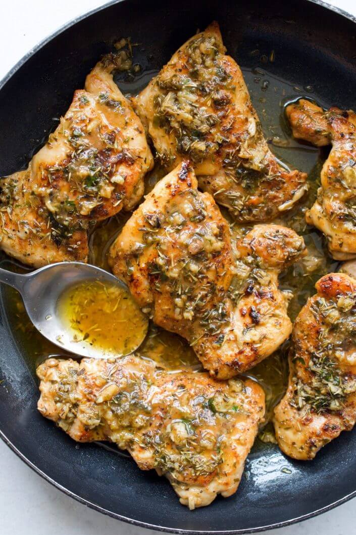 Seared Chicken Thighs in Garlic & Herb Sauce