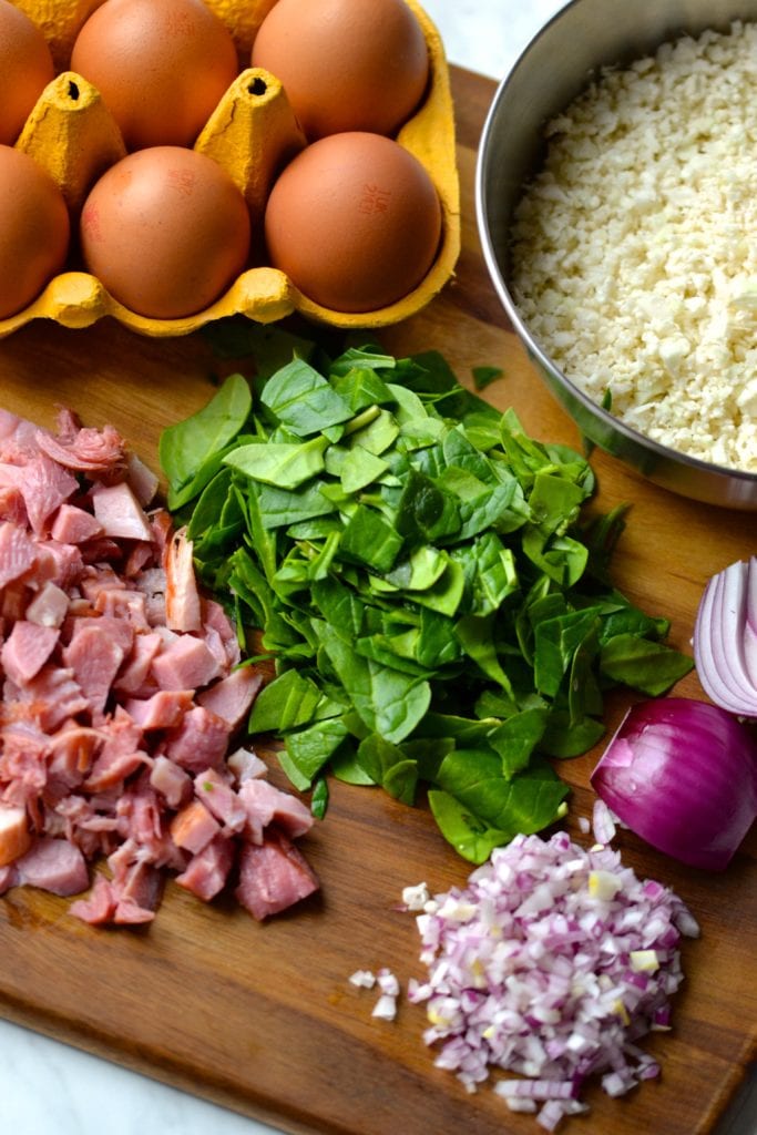 Ham, Spinach & Cauliflower Rice Breakfast Muffins
