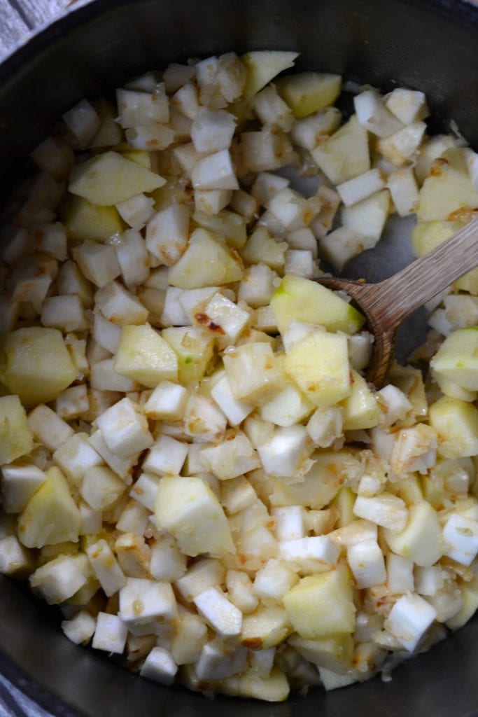 Apple & Celeriac Soup | Every Last Bite Chopped Veggies in A Pot