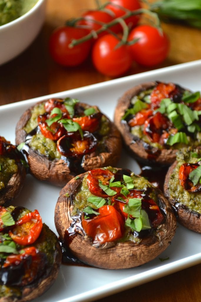 Pesto & Roasted Tomato Stuffed Mushrooms | Every Last Bite | Healthy ...