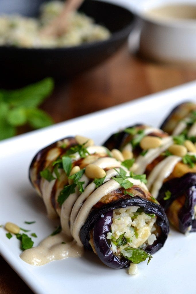 Herby Couscous Stuffed Eggplant Rolls