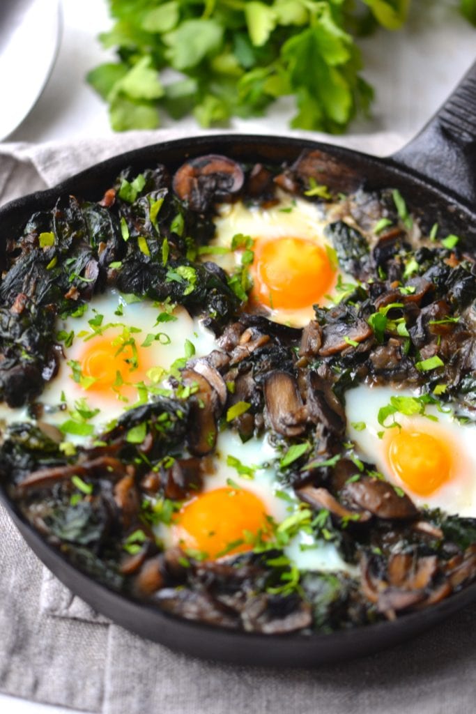 Kale, Spinach & Mushroom Baked Eggs | Every Last Bite