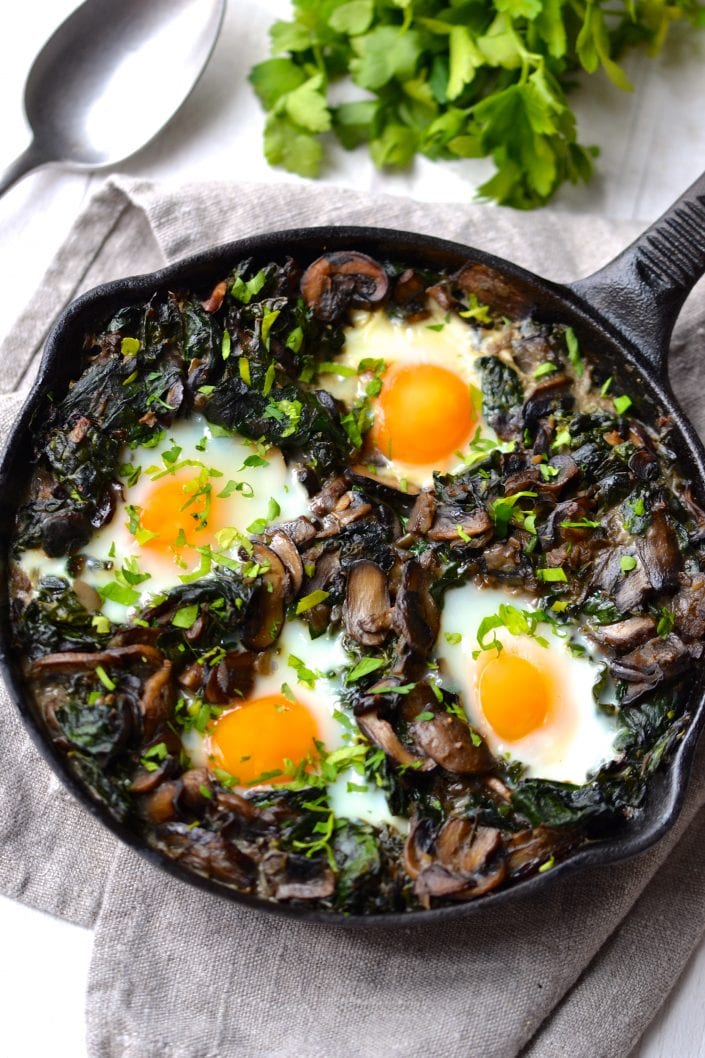 Kale, Spinach & Mushroom Baked Eggs | Every Last Bite Kale, Spinach & Mushroom Baked Eggs