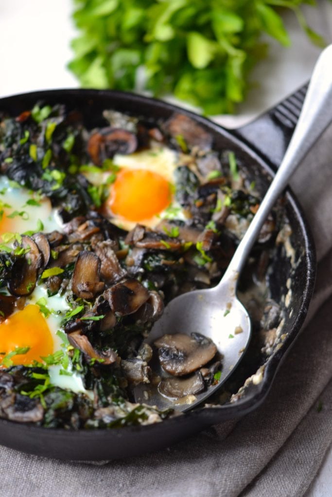 Kale, Spinach & Mushroom Baked Eggs | Every Last Bite