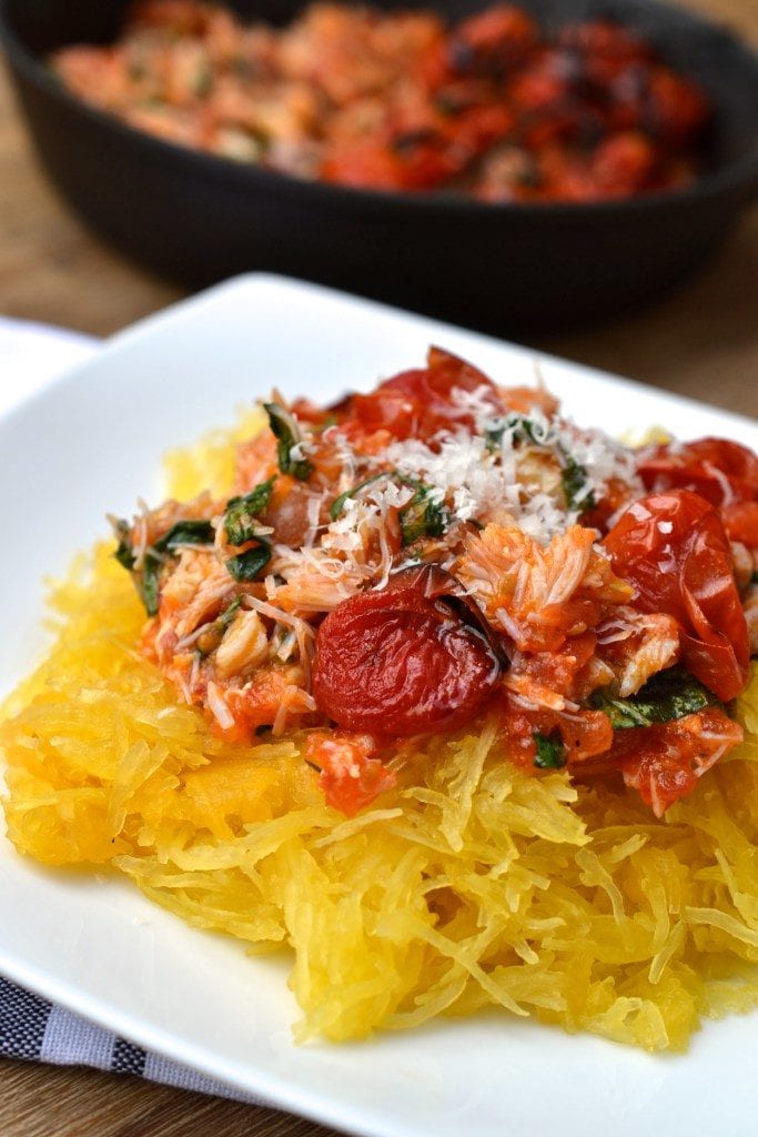 Crab, Tomato & Basil on Spaghetti Squash