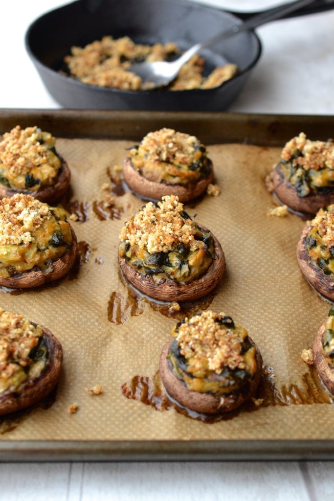 Spinach & Artichoke Stuffed Mushrooms | Every Last Bite Spinach & Artichoke Stuffed Mushrooms