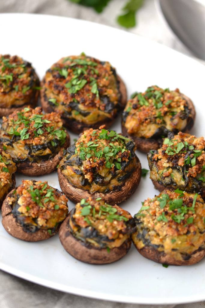 Spinach & Artichoke Stuffed Mushrooms | Every Last Bite Spinach & Artichoke Stuffed Mushrooms
