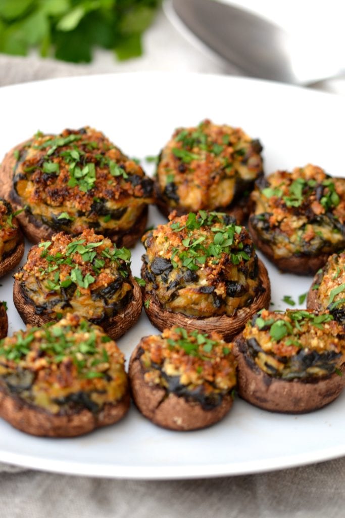 Spinach & Artichoke Stuffed Mushrooms | Every Last Bite Spinach & Artichoke Stuffed Mushrooms