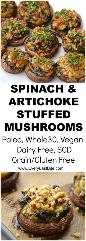 Spinach & Artichoke Stuffed Mushrooms | Every Last Bite Whole30 Spinach & Artichoke Stuffed Mushrooms