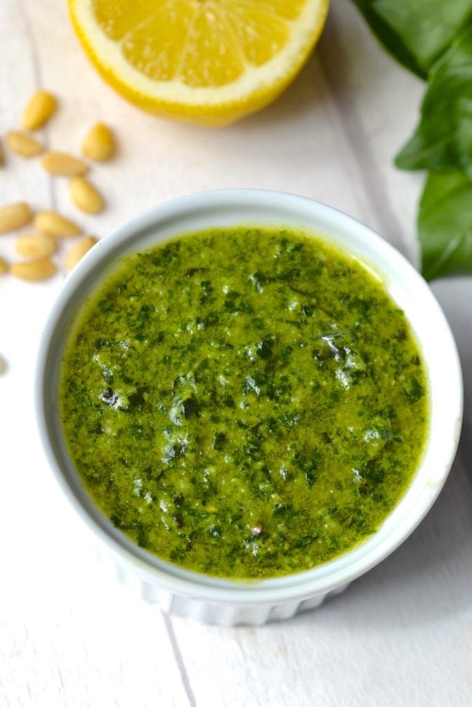 Pesto Salad with Zoodles, Pine Nuts & Prosciutto