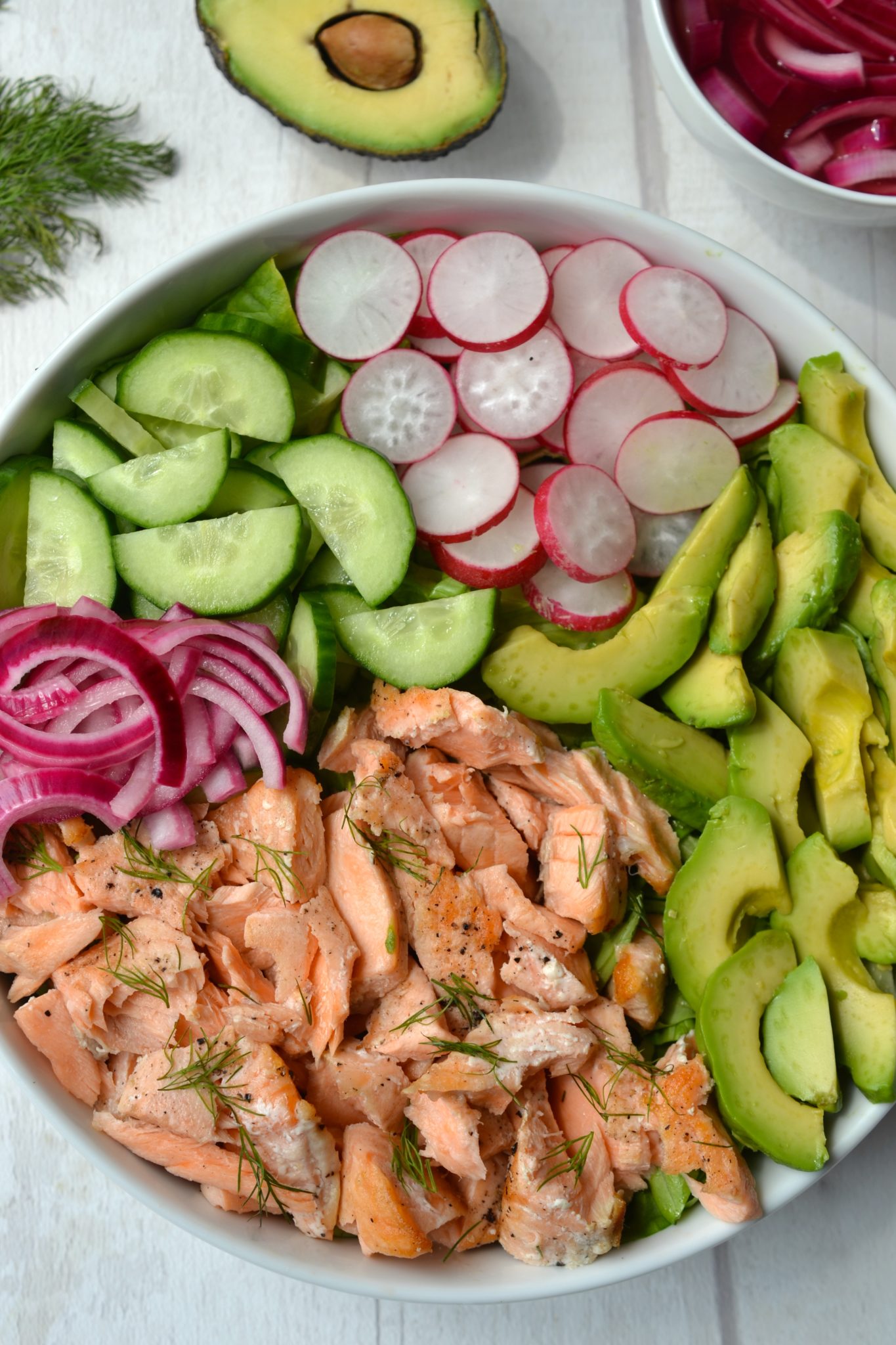 Salmon, Avocado & Radish Salad with Creamy Dill Dressing Every Last Bite