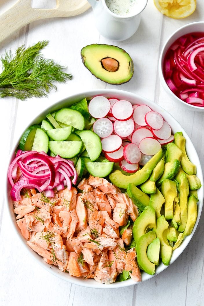 Salmon & Avocado Salad with Creamy Dill Dressing | Every Last Bite Salmon & Avocado Salad with Creamy Dill Dressing