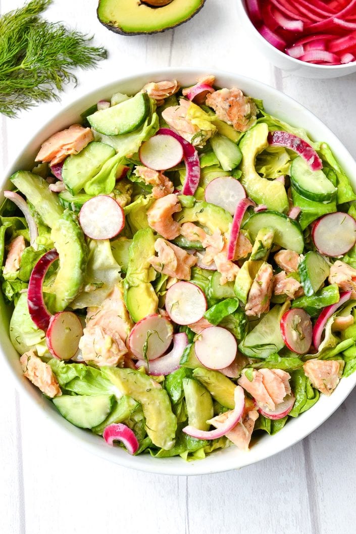Salmon & Avocado Salad with Creamy Dill Dressing | Every Last Bite Salmon, Avocado Salad with Creamy Dill Dressing