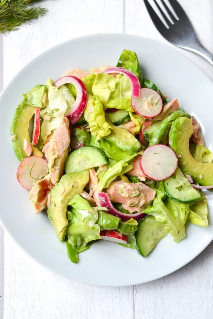 Salmon & Avocado Salad with Creamy Dill Dressing | Every Last Bite Salmon & Avocado Salad with Creamy Dill Dressing
