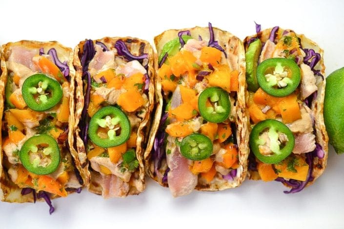Seared Tuna Tacos with Mango Jalapeno Salsa | Every Last Bite Seared Tuna Tacos with Mango Jalapeno Salsa