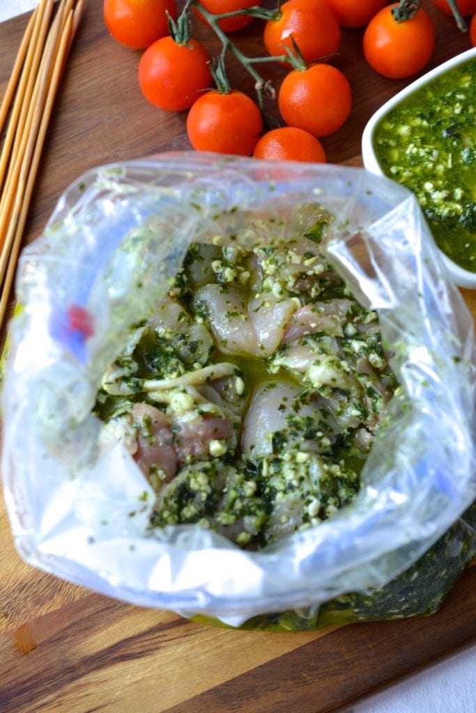 Pesto Chicken & Tomato Skewers | Every Last Bite Pesto Chicken Skewers