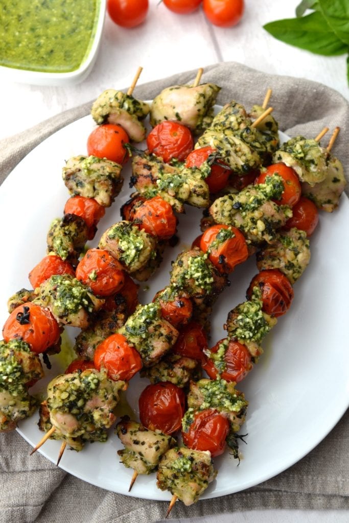 Pesto Chicken & Tomato Skewers | Every Last Bite Pesto Chicken & Tomato Skewers