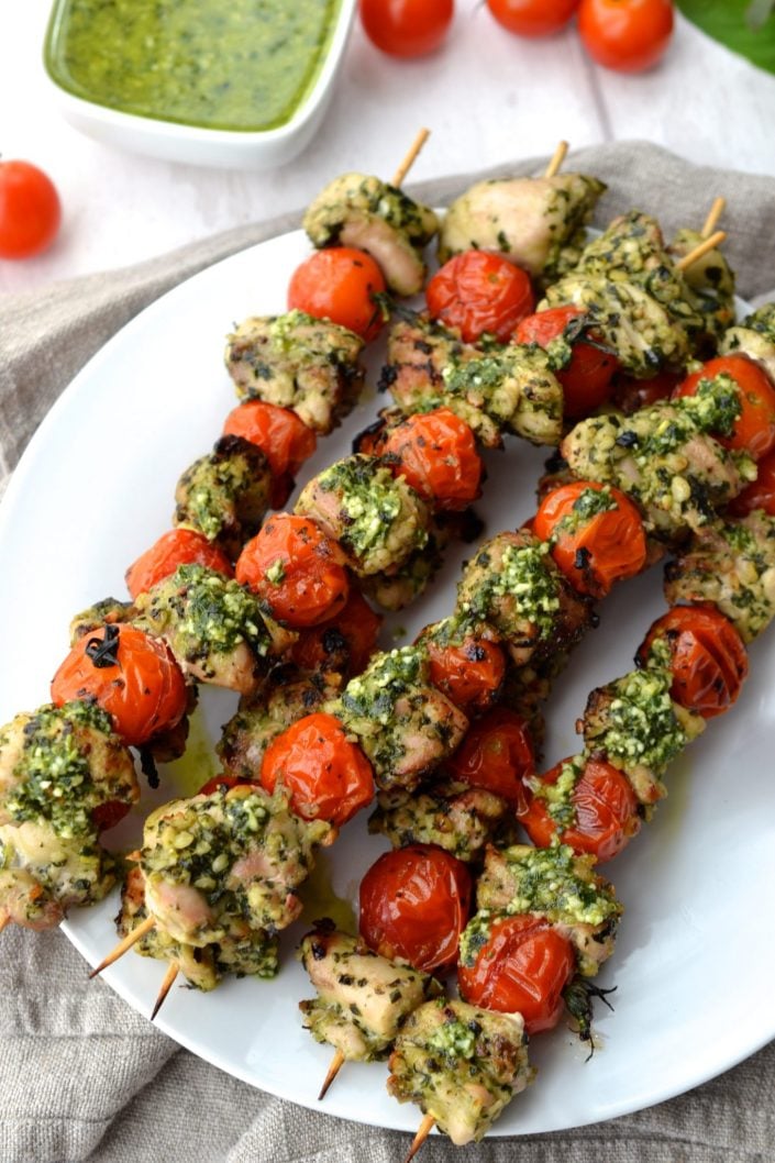 Pesto Chicken & Tomato Skewers | Every Last Bite Pesto Chicken Skewers