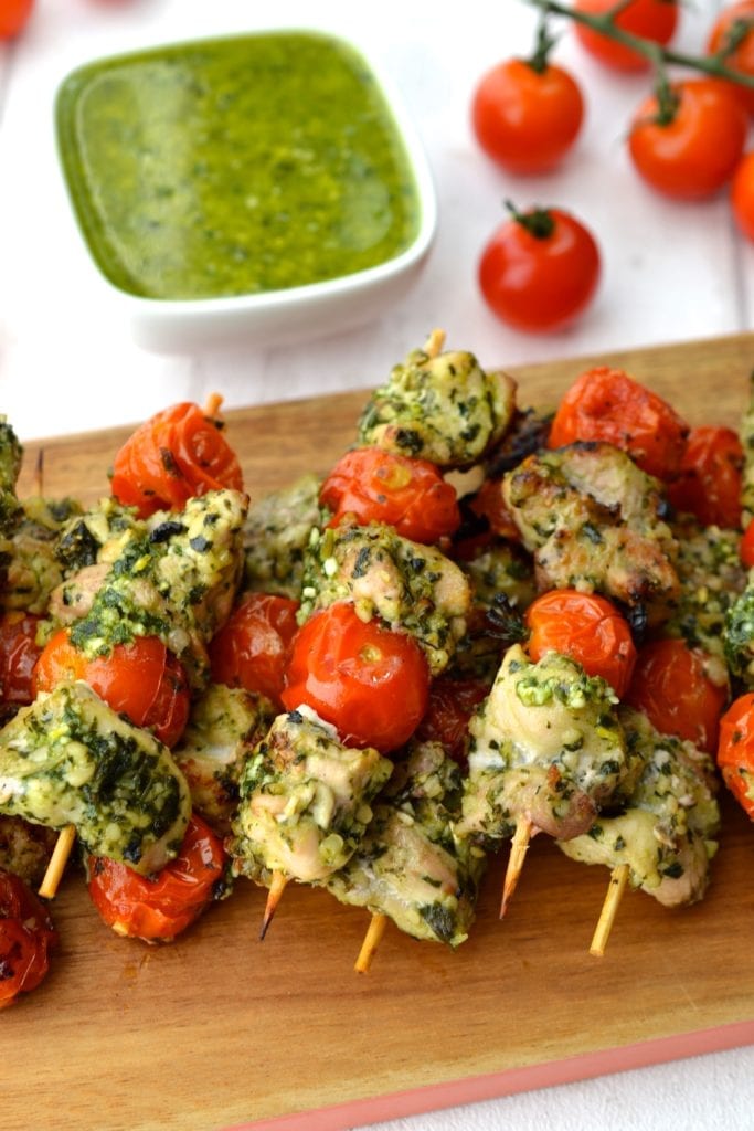 Pesto Chicken & Tomato Skewers | Every Last Bite Pesto Chicken Skewers