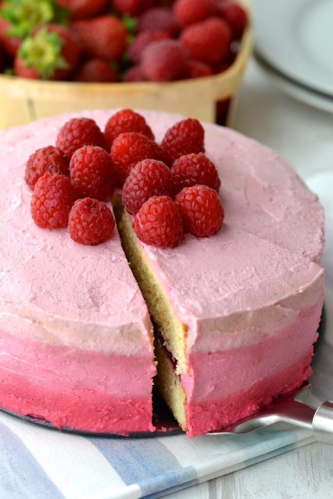 Lemon Layered Cake with Strawberry and Ombre Icing | Every Last Bite Lemon Layered Cake with Strawberry and Ombre Icing